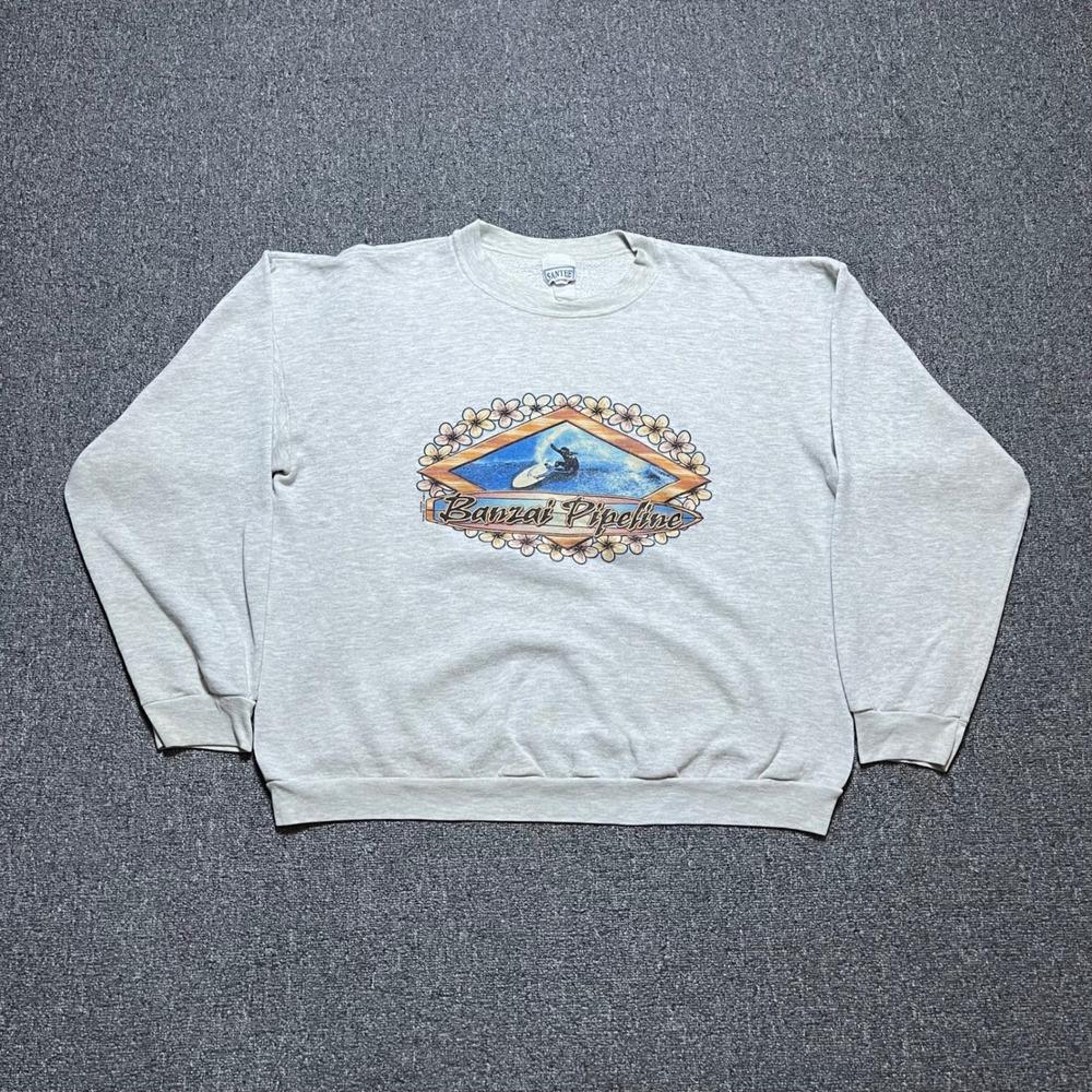 Vintage Santee Banzai Pipeline Sweatshirt Grey Hawaii Surf Graphic 90s
